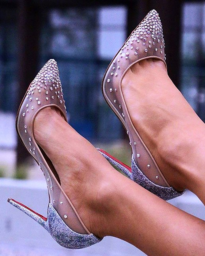 Christian Louboutin, Follies Strass 100 silver pumps