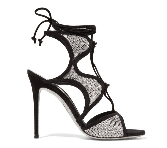 RENÉ CAOVILLA Crystal-embellished satin and suede sandals – Shoes Post