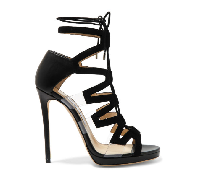 JIMMY CHOO Dani cutout leather, suede and PVC sandals – Shoes Post