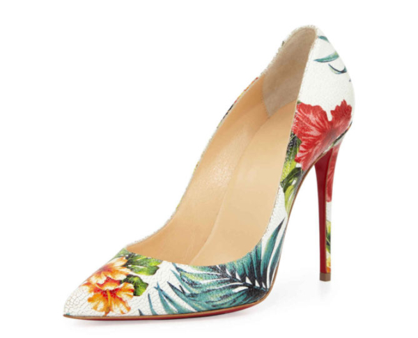 Christian Louboutin Pigalle Follies Floral 100mm Red Sole Pump, White ...