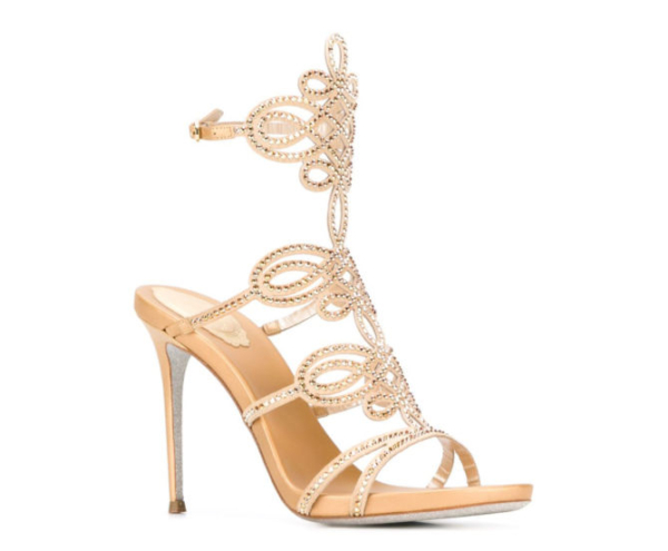 Rene Caovilla Laser-Cut Crystal 105mm Sandal, Gold – Shoes Post
