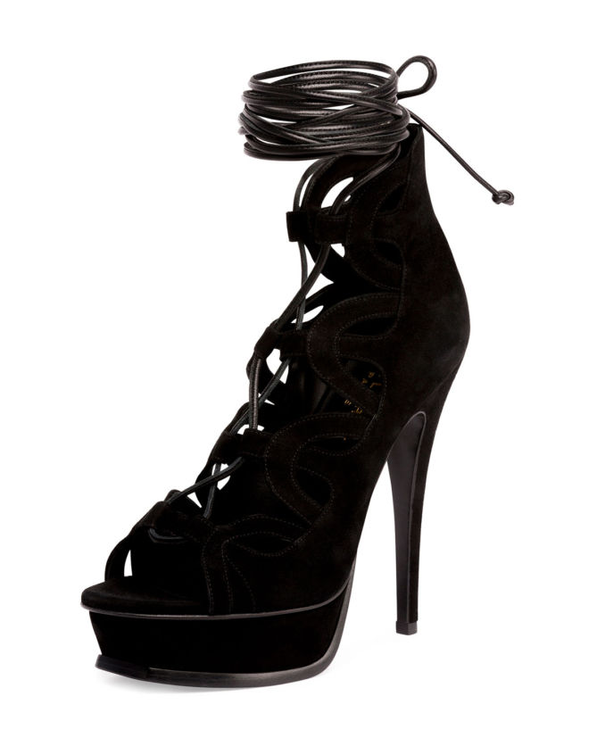 Saint Laurent Tribute Lace-Up 135mm Sandal, Nero – Shoes Post