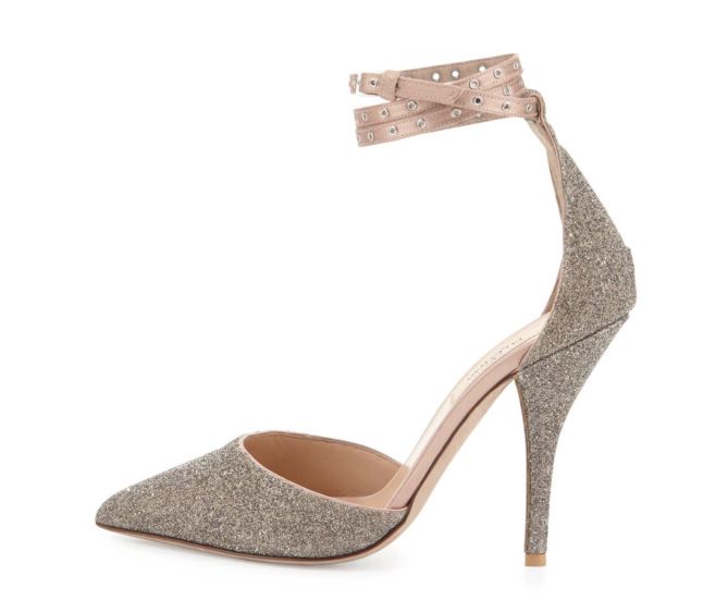Valentino Glitter Ankle-Wrap Point-Toe Pumps – Shoes Post