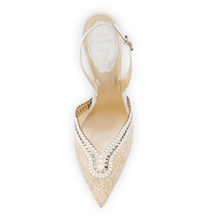 Rene Caovilla Embellished Lace 105mm Halter Pump, White – Shoes Post