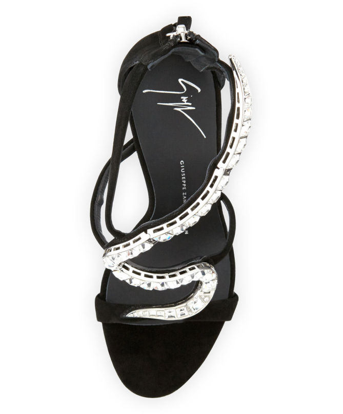 Giuseppe Zanotti Wavy Crystal Suede 115mm Sandal, Nero – Shoes Post