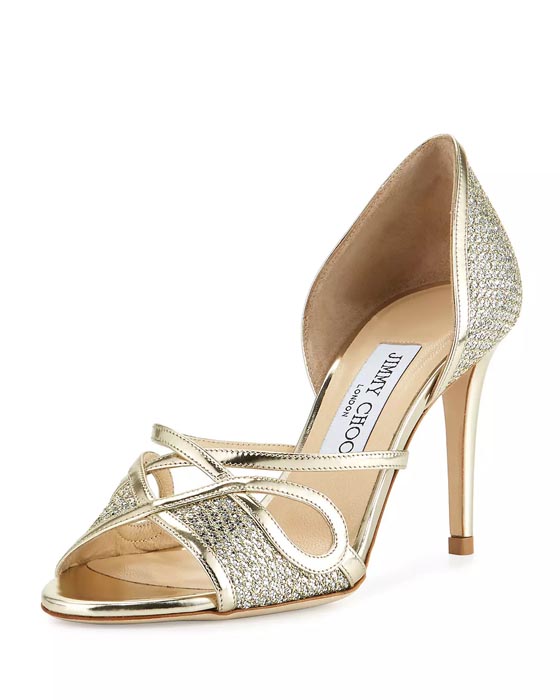 Jimmy Choo Trixie Glitter d’Orsay 85mm Sandal, Champagne – Shoes Post