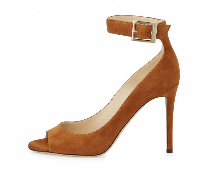 Jimmy Choo Henna Suede Open-Toe Ankle-Wrap Pump, Canyon – Shoes Post