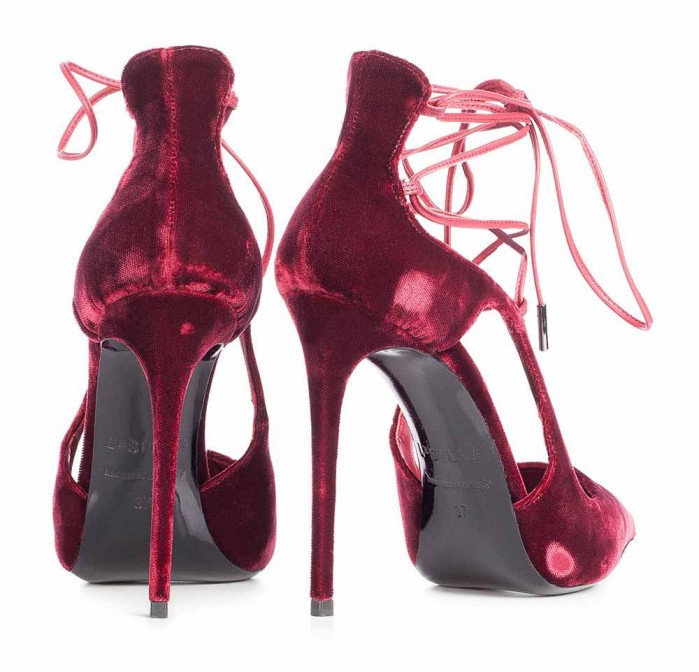 Le Silla Laced pointed pump in Velvet, burgundy velvet – Shoes Post