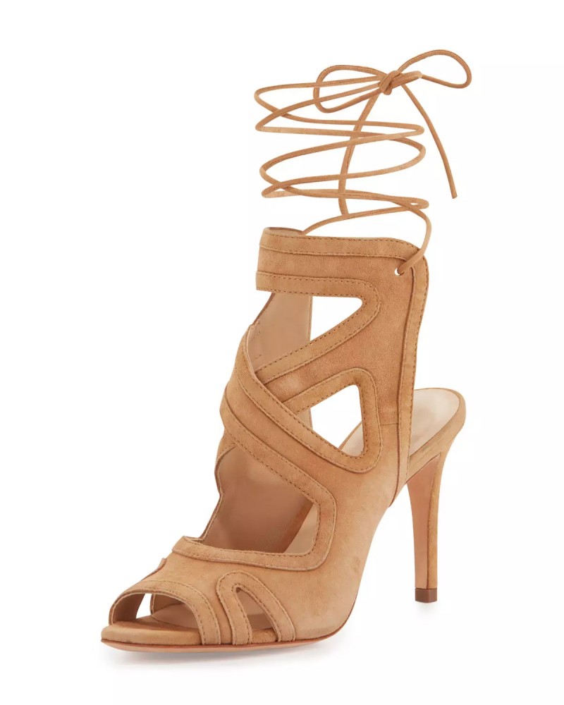 Loeffler Randall Delfine Suede Lace-Up Sandal, Almond – Shoes Post