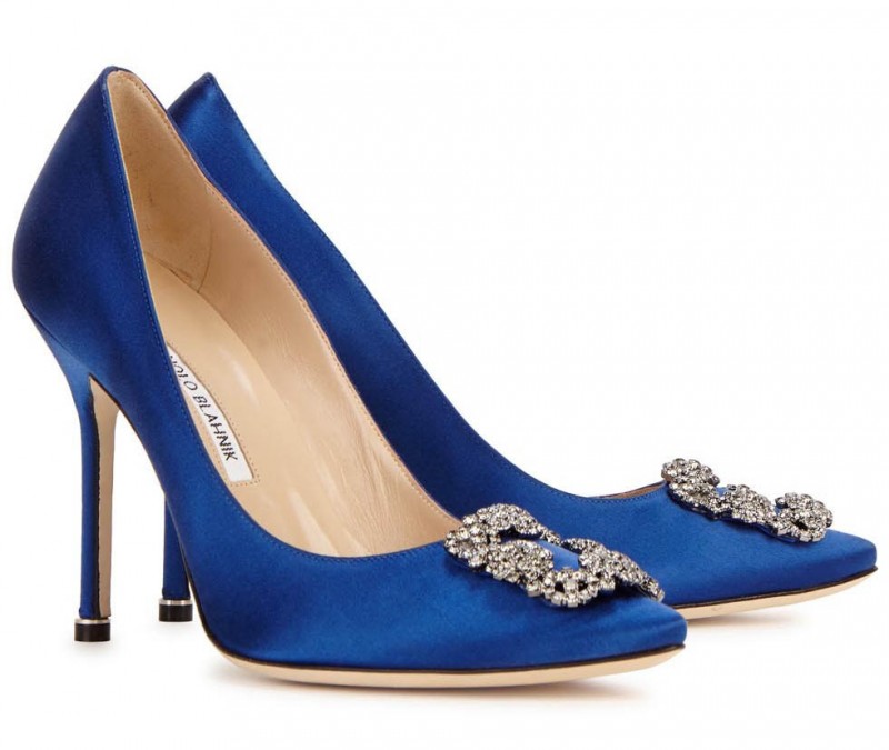 MANOLO BLAHNIK Hangisi 105 blue satin pumps – Shoes Post