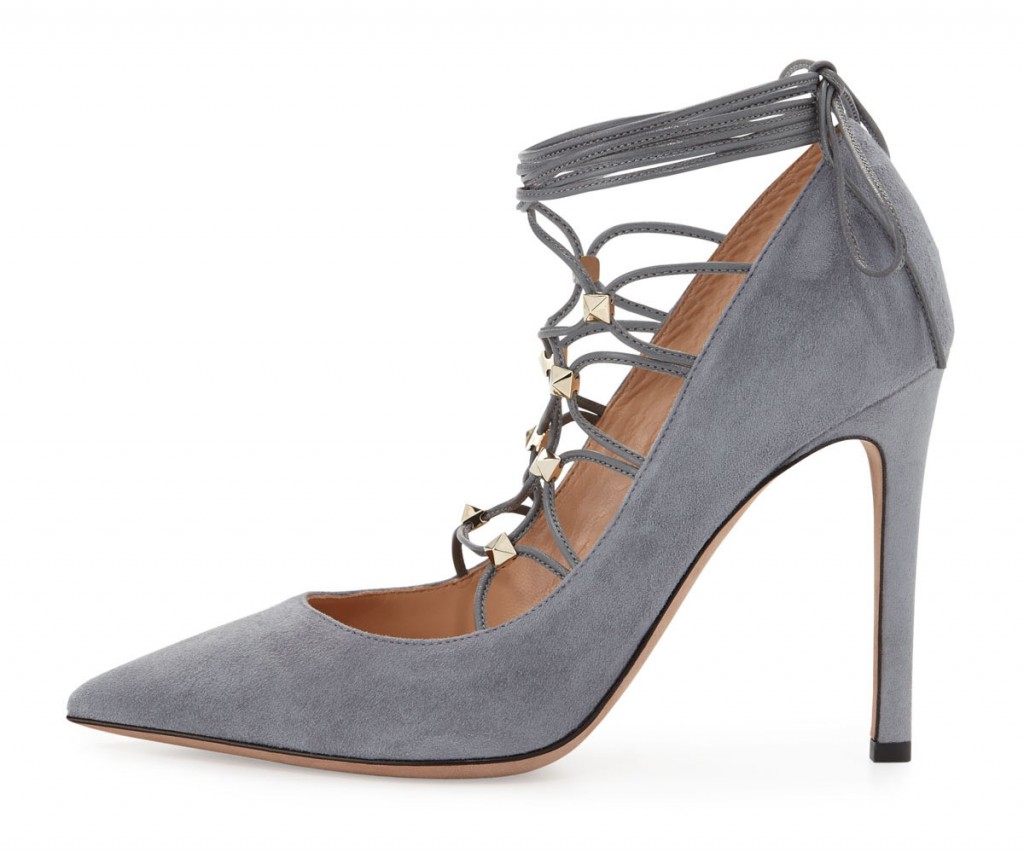 Valentino Rockstud Suede Lace-Up 105mm Pump, Light Stone – Shoes Post