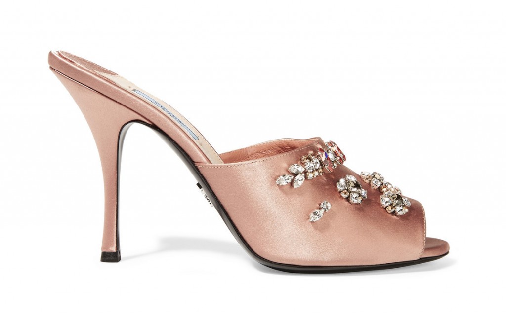 Prada Crystal Embellished Satin Sandals Shoes Post