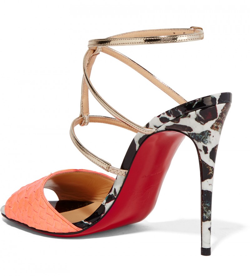 CHRISTIAN LOUBOUTIN Lovabrida 100 metallic leather-trimmed python ...