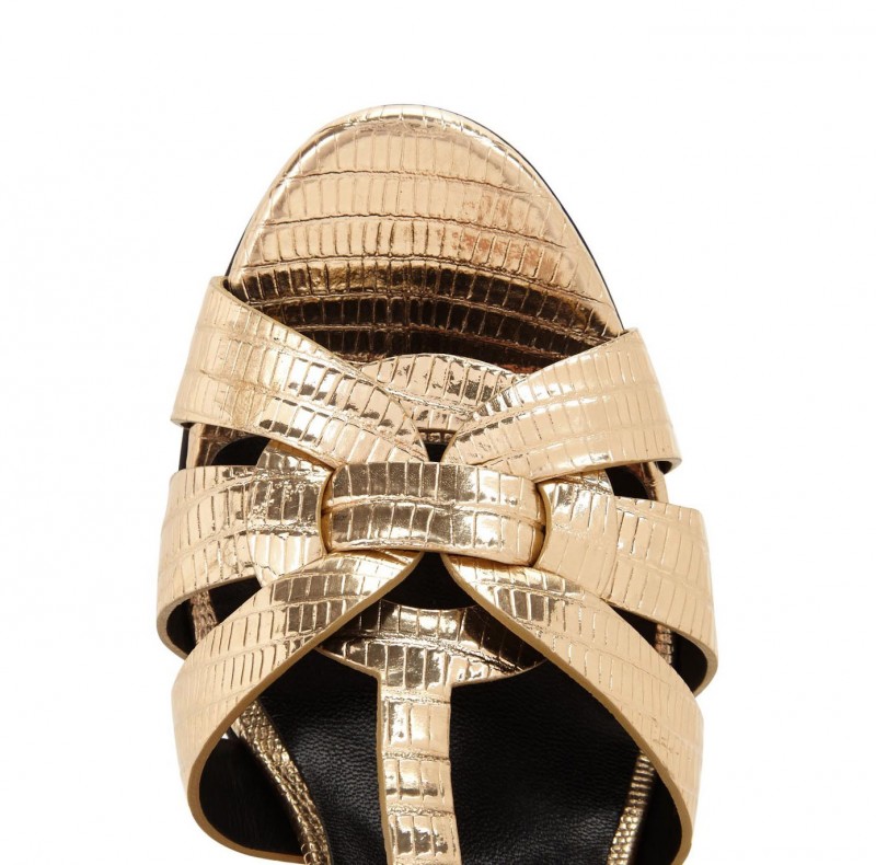 SAINT LAURENT Tribute gold lizard-embossed sandals – Shoes Post