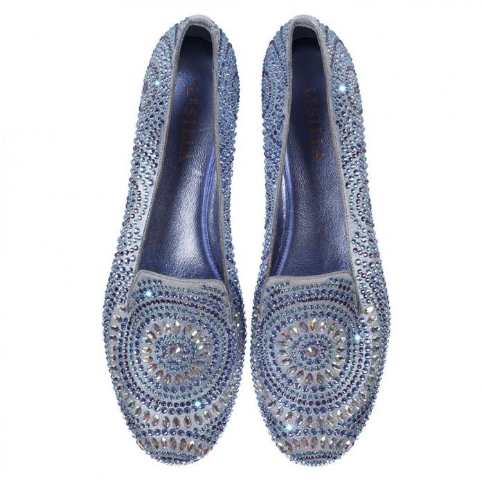 Le Silla Slipper in Burma, laminate suede and crystals in angel colour ...