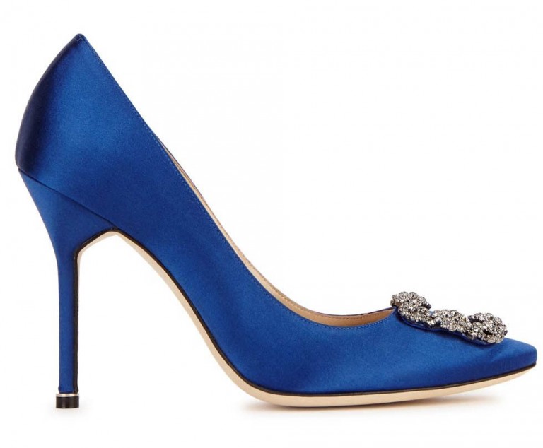 MANOLO BLAHNIK Hangisi 105 blue satin pumps – Shoes Post