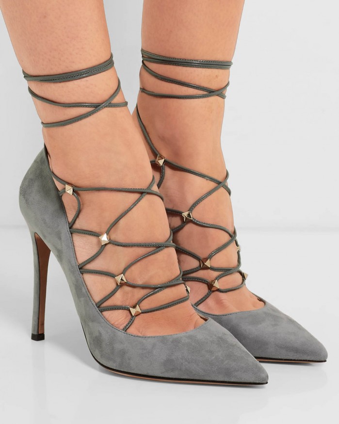 VALENTINO lace-up suede and leather pumps Shoes Post