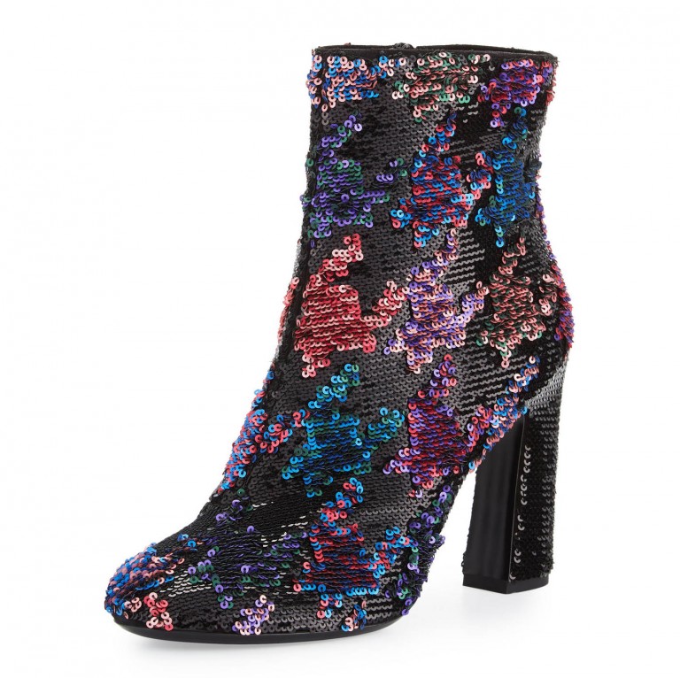 Roger Vivier Sequined Chunky-Heel Bootie, Multicolor – Shoes Post