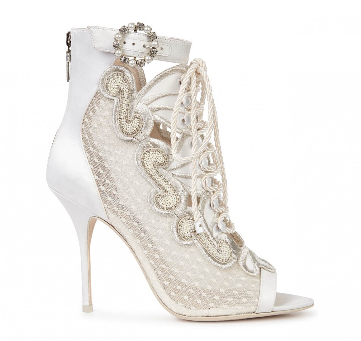 SOPHIA WEBSTER Selina ivory embellished satin boots – Shoes Post