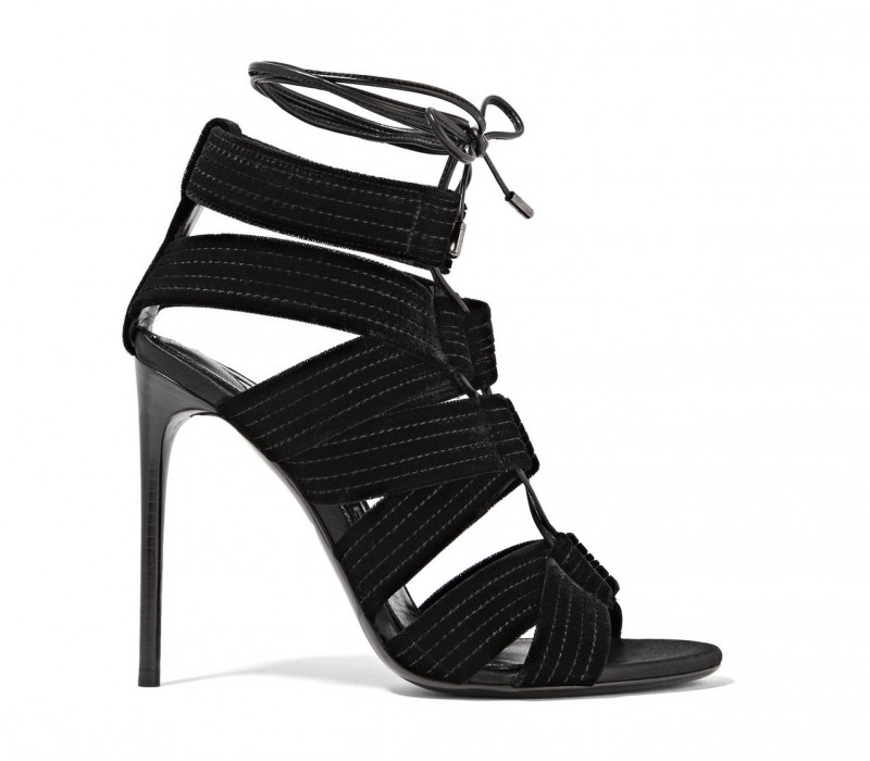 TOM FORD Lace-up leather-trimmed velvet sandals – Shoes Post