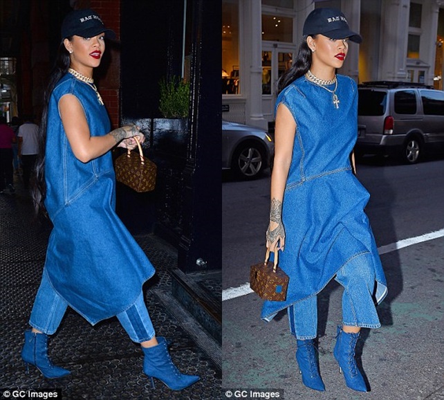 Rihanna Helpfully Demonstrates the Proper Way to Wear Those Manolo Blahnik  Denim Boots - Racked