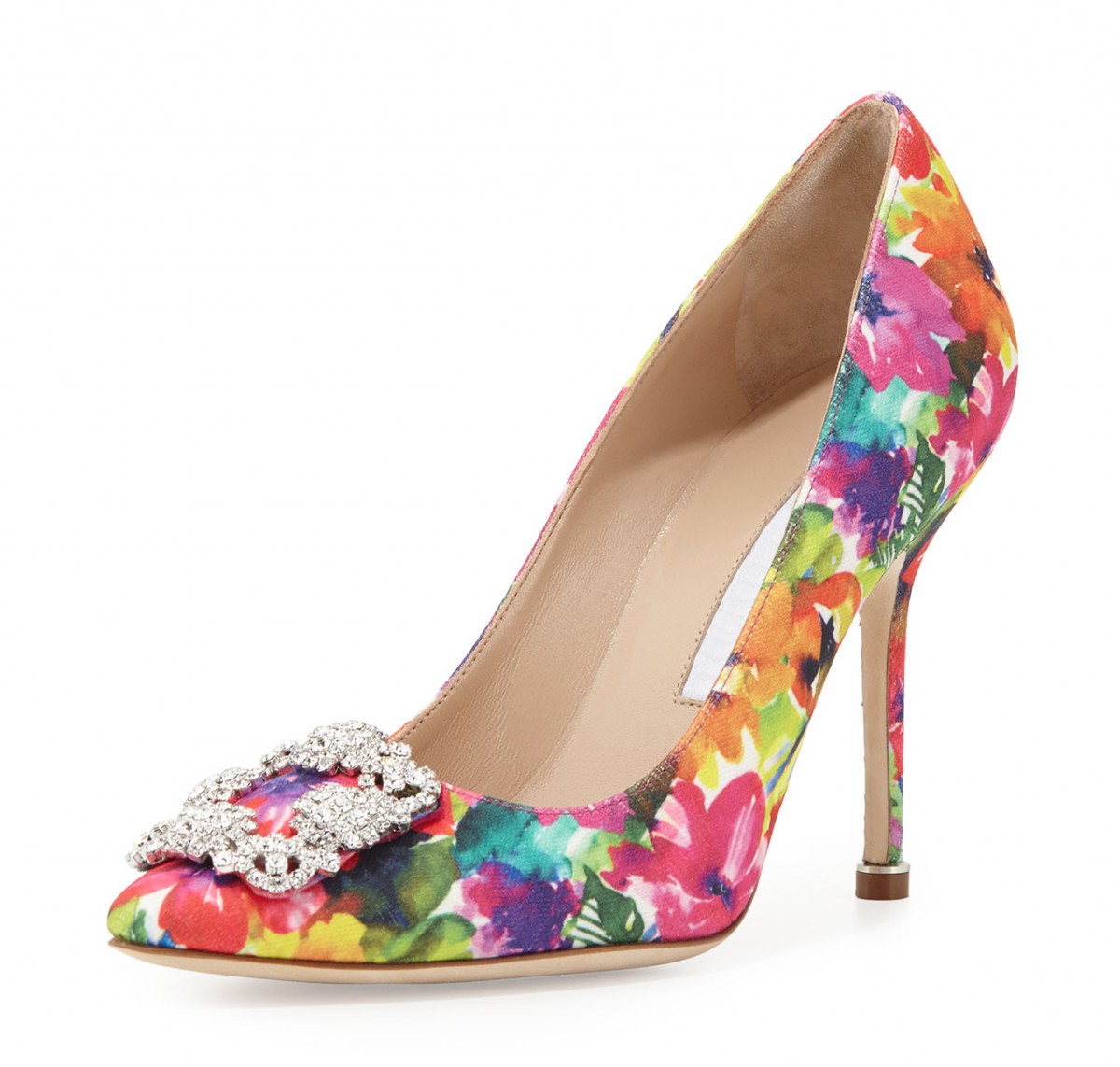 Manolo Blahnik Hangisi Floral Print 105mm Pump Multicolor Shoes Post