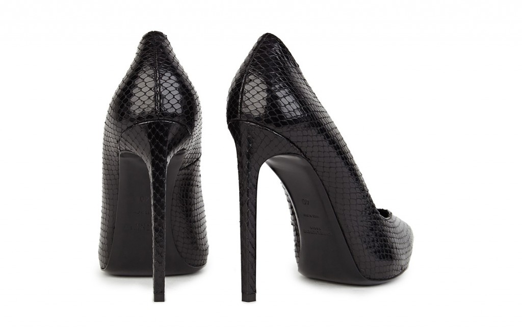 SAINT LAURENT Black python-effect leather pumps – Shoes Post