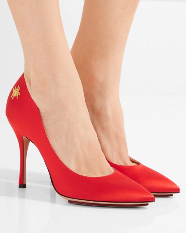 CHARLOTTE OLYMPIA Bacall embellished satin pumps – Shoes Post