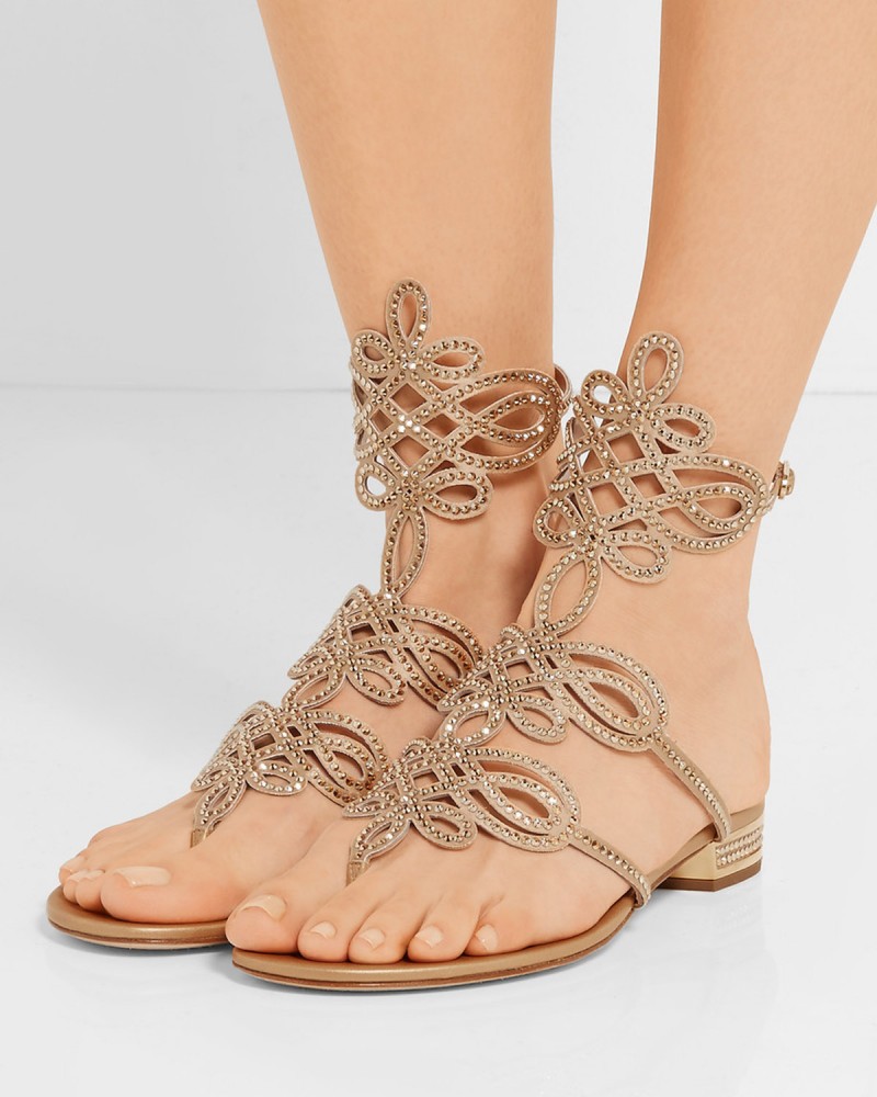 RENÃ CAOVILLA Embellished leather and satin sandals â Shoes Post