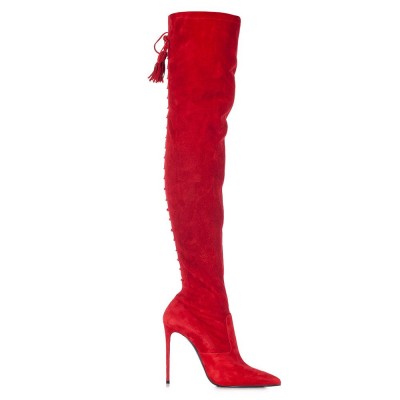 Le Silla Stretch over the knee boot in Velour, red suede calfskin ...