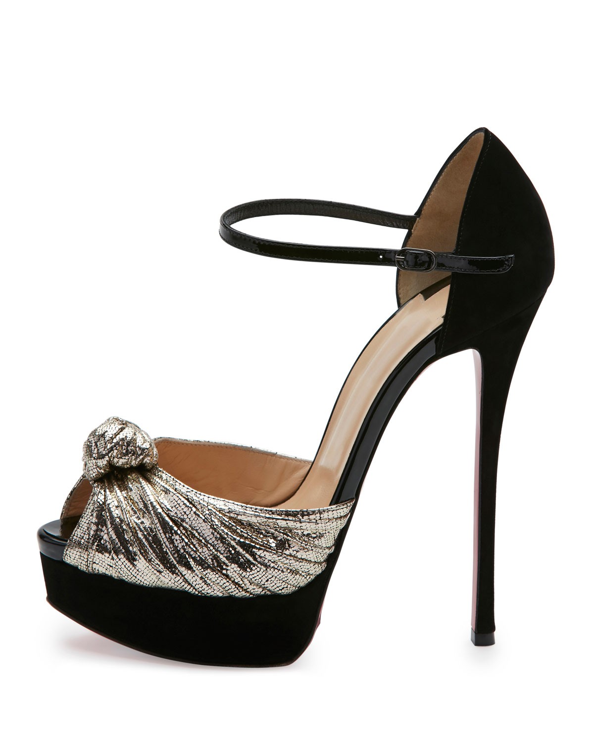 christian louboutin mixed leather red sole mule sandals