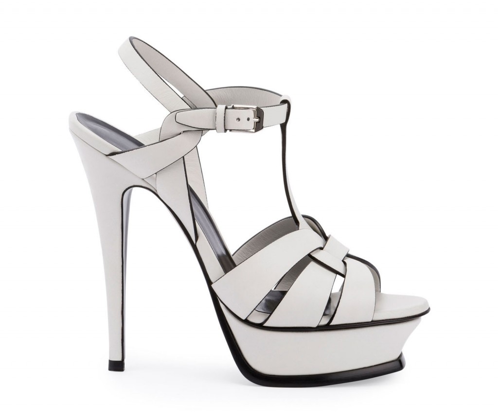 Saint Laurent Tribute Leather 135mm Platform Sandal, Blanc Craie ...