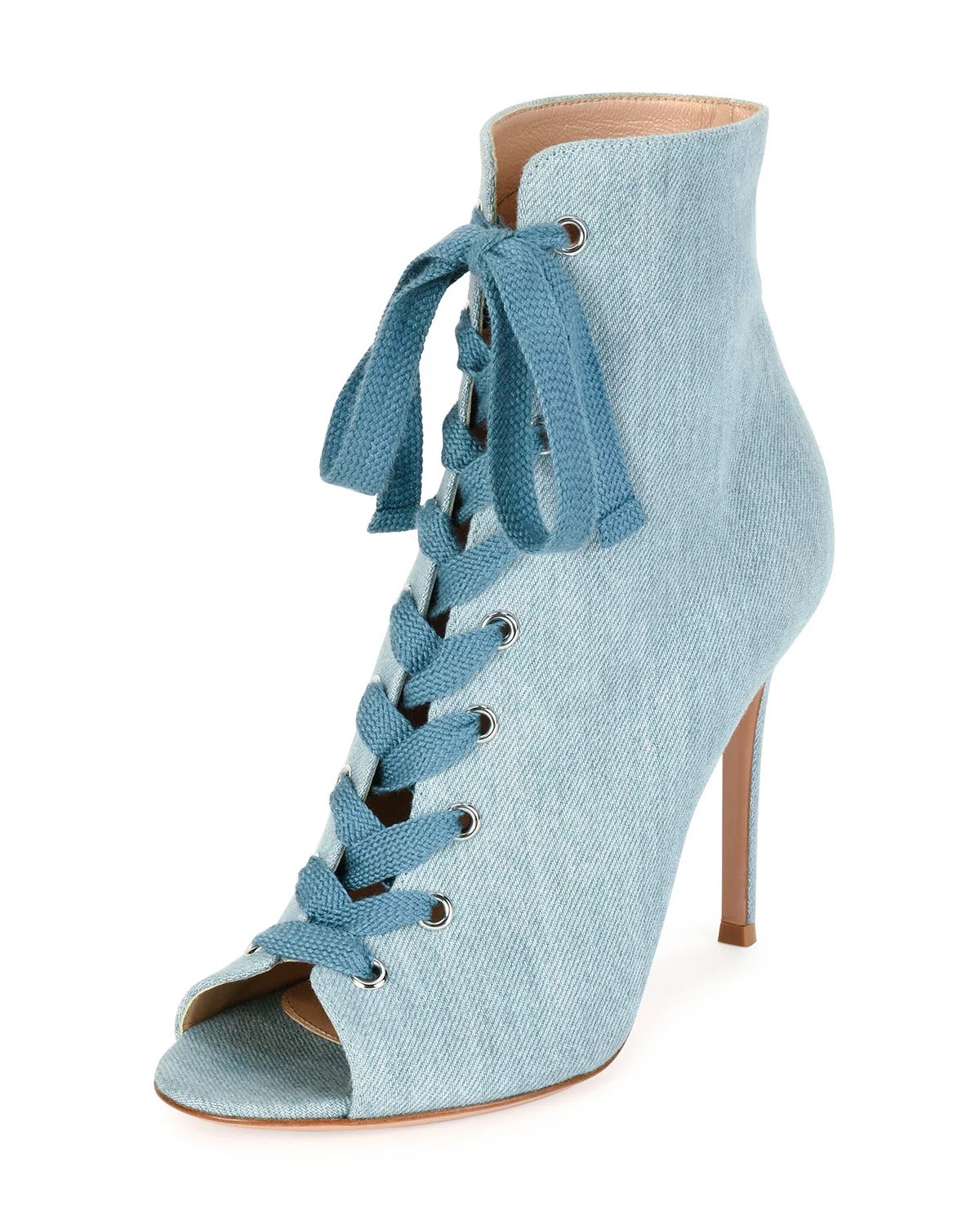 Gianvito Rossi Denim Open-Toe 105mm Bootie, Blue – Shoes Post