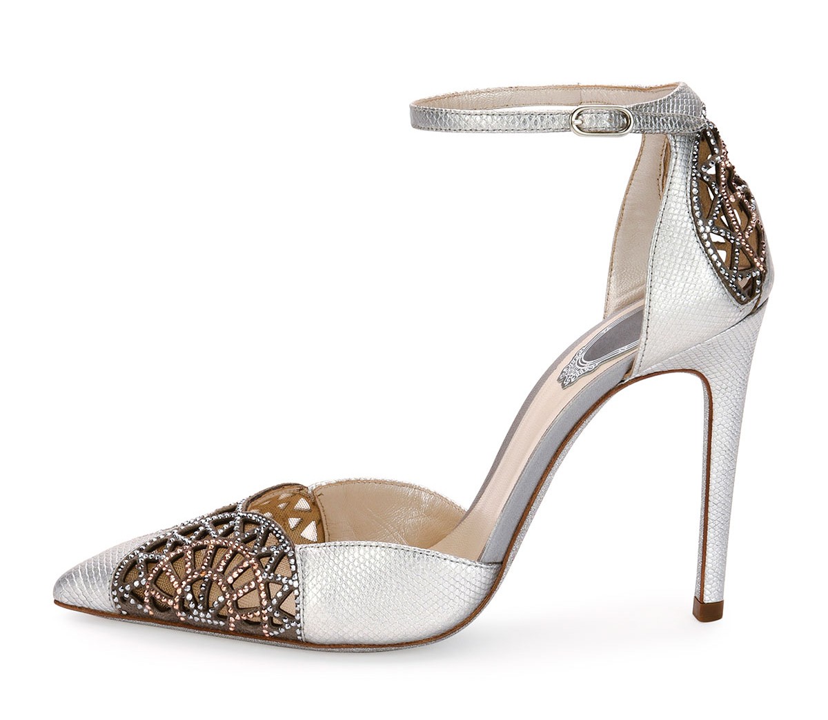 Rene Caovilla Crystal Snakeskin d’Orsay 105mm Pump, Silver/Rose Gold ...