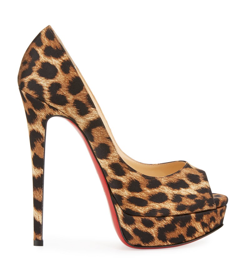Christian Louboutin Lady Peep LeopardPrint Red Sole Pump, Brown