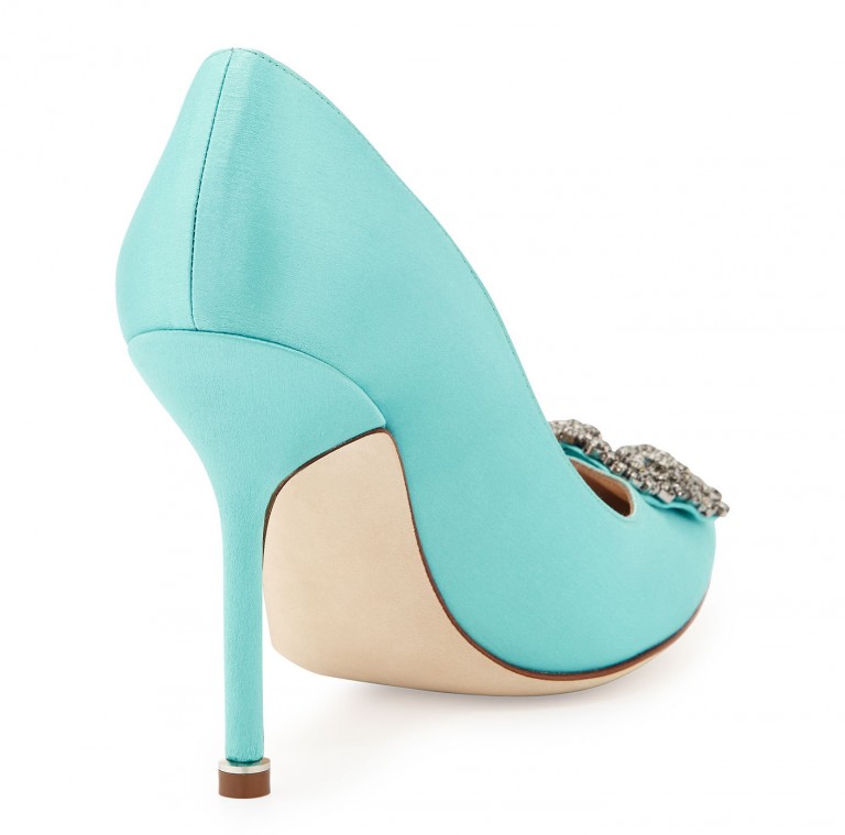 Sandales à Talons Hauts Manolo Blahnik - Satin Turquoise Et Argent - Taille 39 - Neuf Avec Boîte
