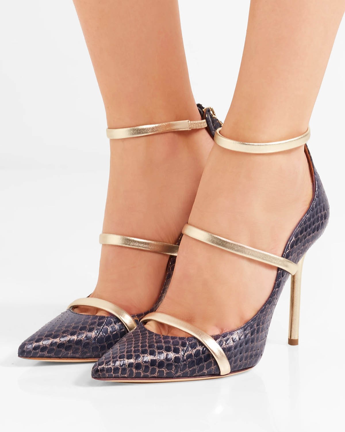 MALONE SOULIERS Metallic leather-trimmed elaphe pumps – Shoes Post