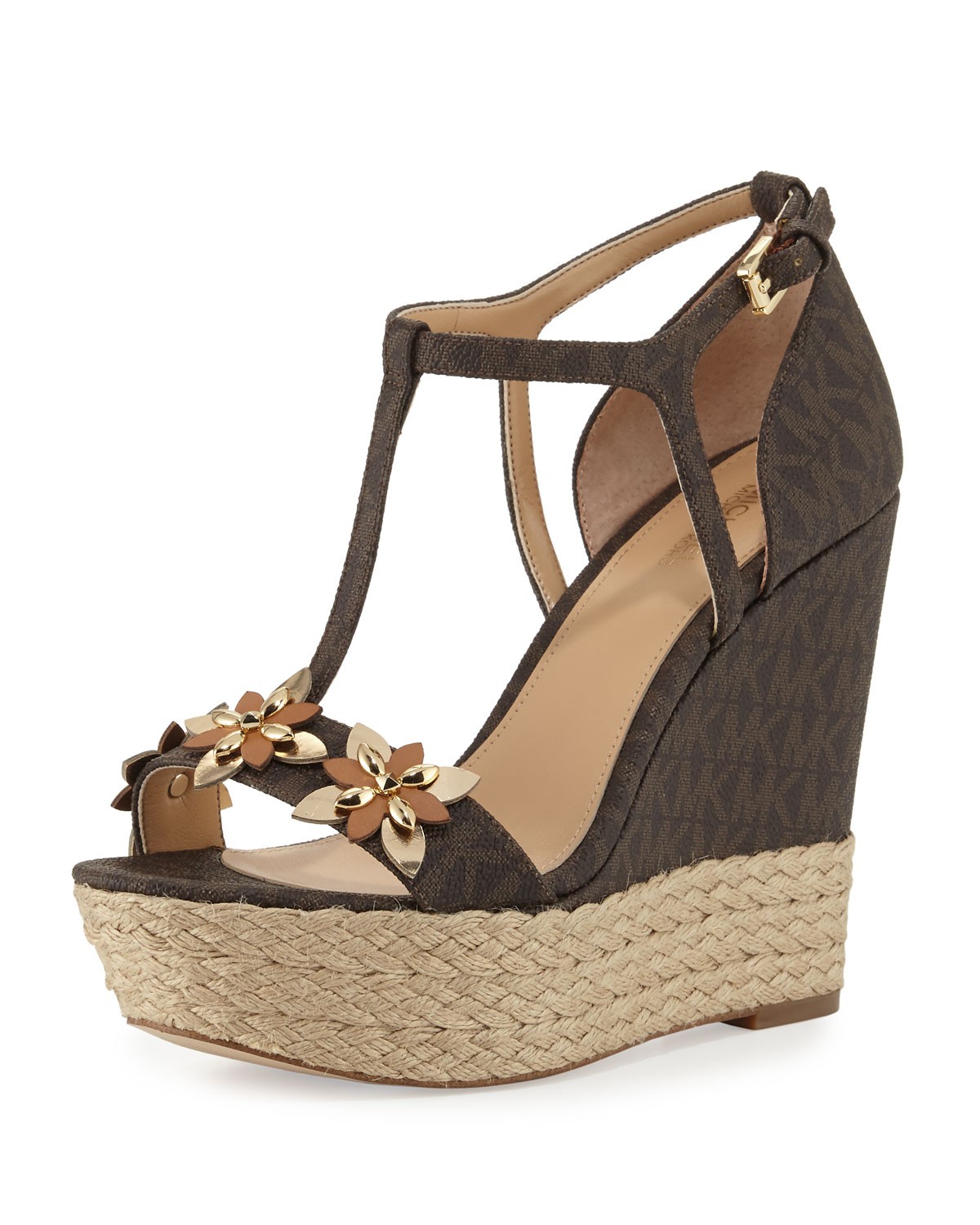 Michael Kors Heidi Floral Logo Wedge Sandal, Brown – Shoes Post