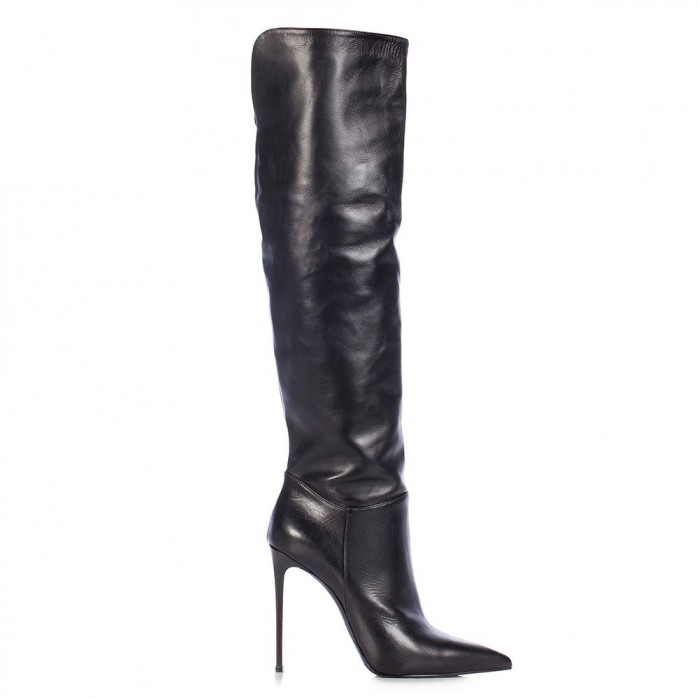 Le Silla Knee boot in Minerva, black semi-polished calfskin – Shoes Post