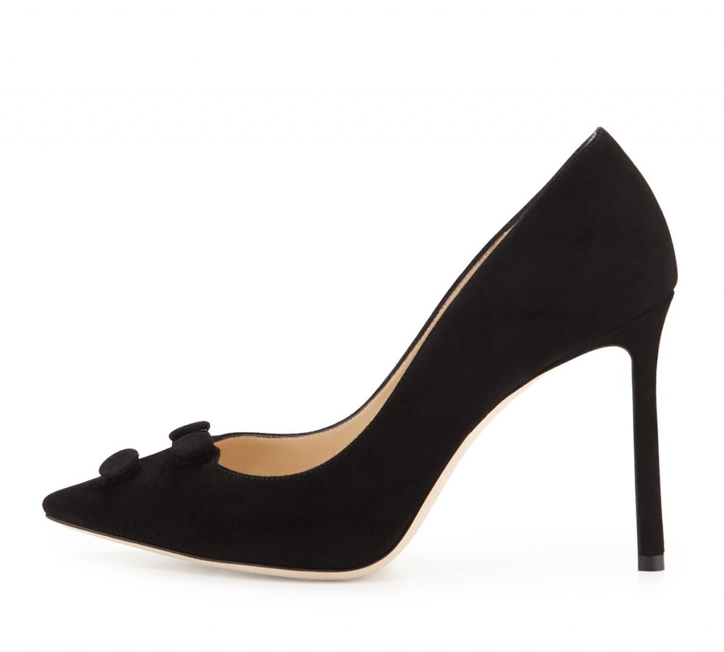 Jimmy Choo Jasmine Suede Button 100mm Pump, Black – Shoes Post