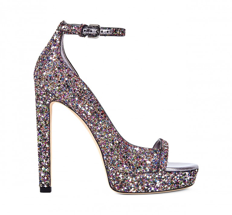 JIMMY CHOO Lolly 130 coarse glitter heeled sandals – Shoes Post