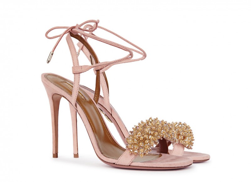 AQUAZZURA Monaco rose embellished suede sandals – Shoes Post