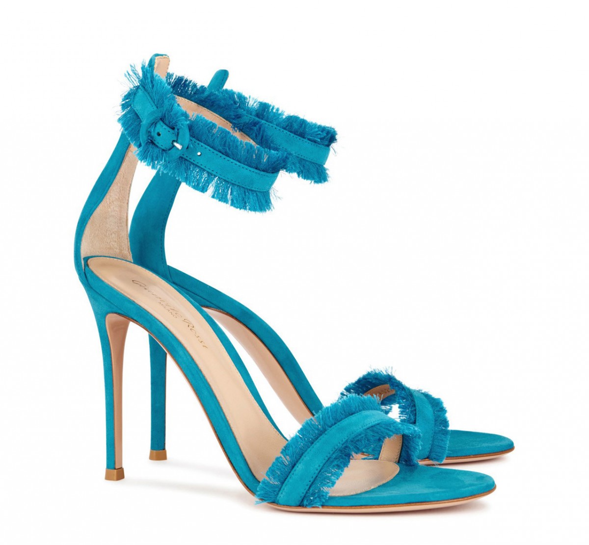 GIANVITO ROSSI Caribe turquoise fringed suede sandals – Shoes Post