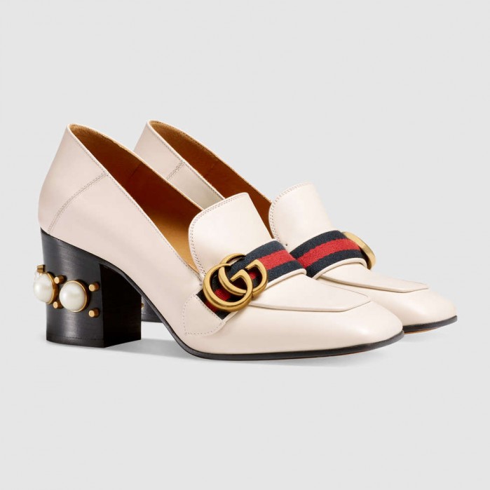 Walk in Style in Kate’s Gucci White Mid Heel Loafers – Shoes Post