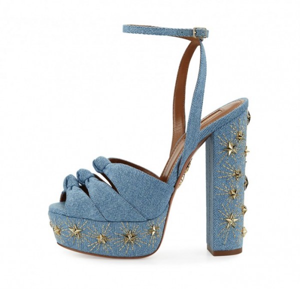 Aquazzura Mira Studded Denim Platform Sandal, Blue – Shoes Post