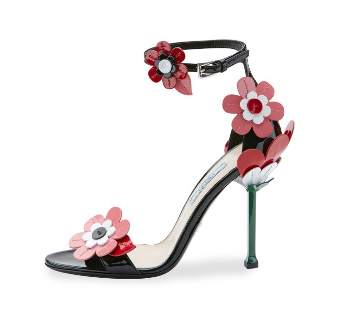 Prada Floral Ankle-Wrap 110mm Sandal, Argento – Shoes Post