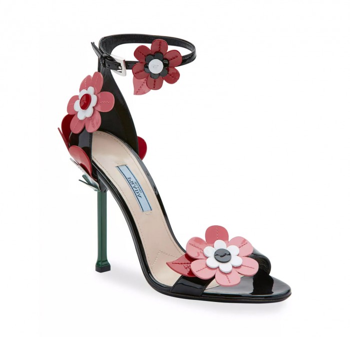 Prada Floral Ankle-Wrap 110mm Sandal, Argento – Shoes Post
