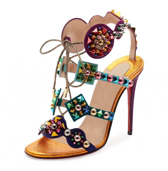 Christian Louboutin Kaleikita Spiked Lace-Up 100mm Red Sole Sandal ...