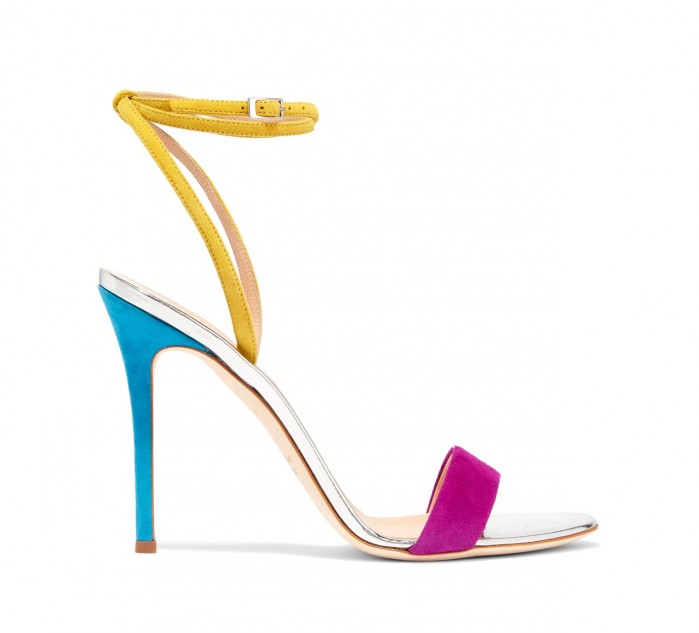 GIUSEPPE ZANOTTI Mirrored leather-trimmed suede sandals – Shoes Post