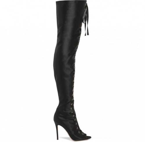 GIANVITO ROSSI Lace-up satin thigh boots – Shoes Post